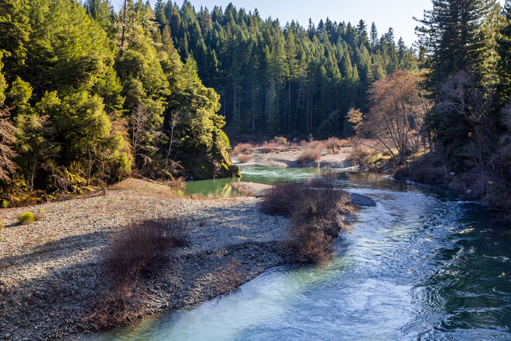South Fork Eel river in California in Shoreline highway area in sunny day.
