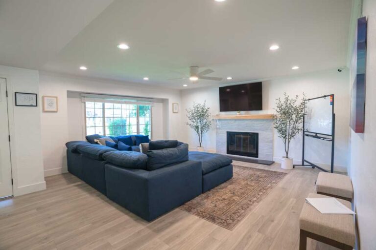 Living room at a Harmony Junction Recovery home in Lake Forest, CA